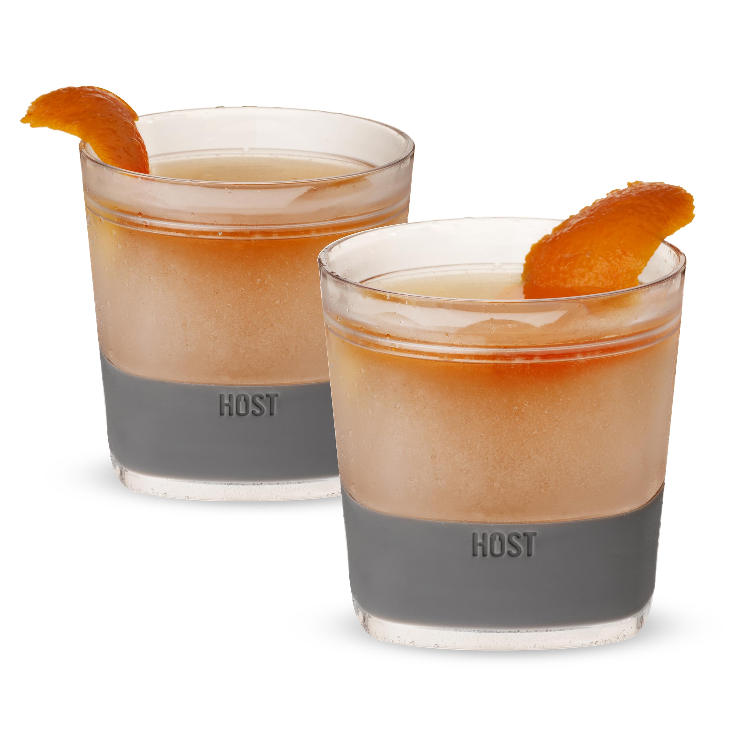 Host Freeze Cooling Cups for Whiskey, Bourbon, and Scotch, Freezer Gel Chiller Double Wall Tumblers 9 oz (266ml), Set of 2, Grey