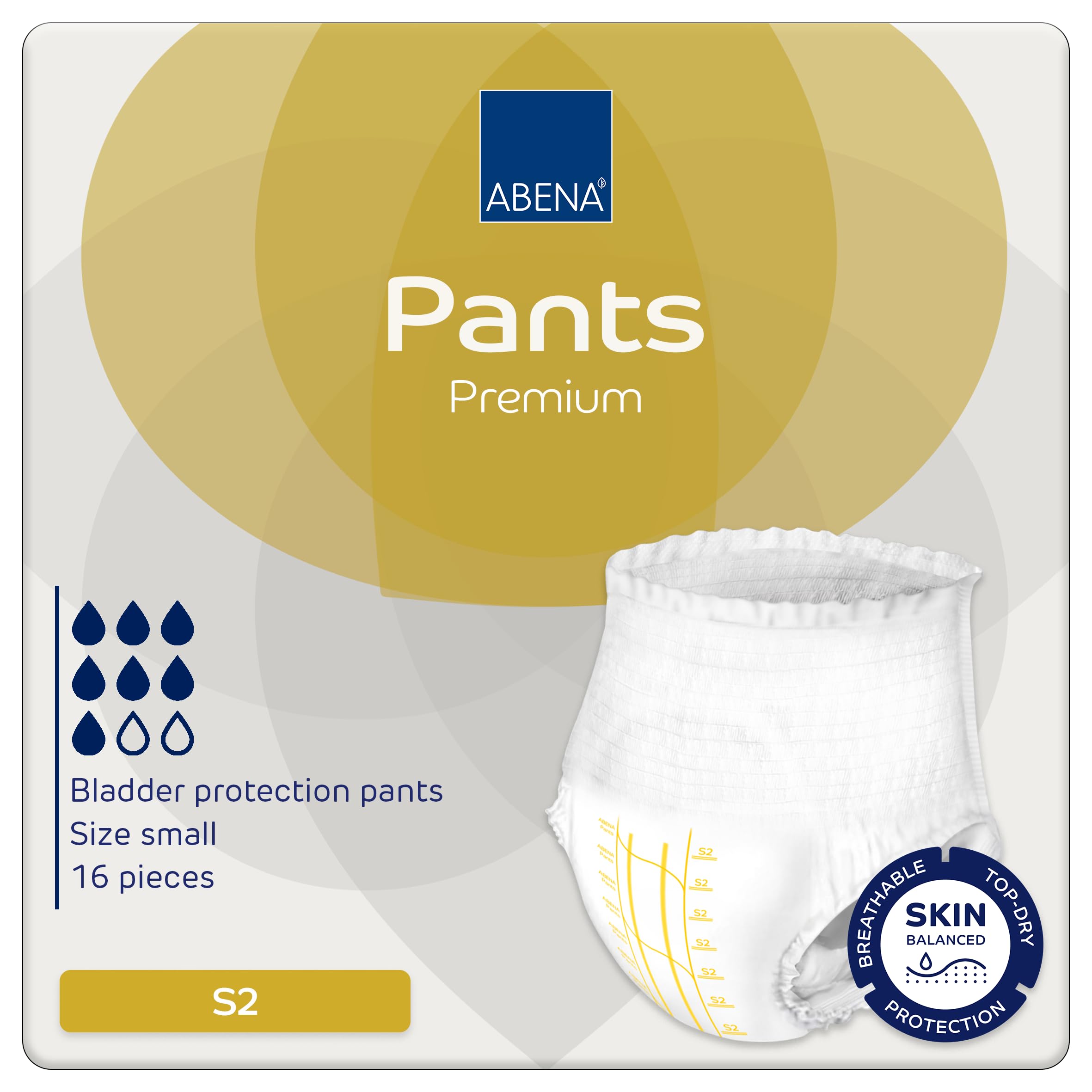 Abena Pants Premium Pull-Up Incontinence Pants, Eco-Labelled Incontinence Pants for Men & Women, Discreet, Protective, Breathable, Comfortable - Small 2, 60-90cm Waist, 1900ml Absorbency, 16 pcs