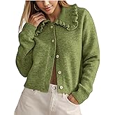InterNos Womens Y2k Ruffled Collar Cardigan Sweaters Classic Button Down Long Sleeves Fall Sweater Crop Tops