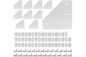 ORGRY 10pcs 2020 SeriesCorner Bracket Plate Anodised L Shape 5 Hole 90 Degree Outside Joining Plate with 50pcs M5 T Nuts + 50pcs M5 Screws + 1pcs Wrench