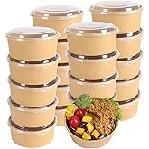 50 Pack Kraft Paper Bowls with Lid | 25 Oz Disposable Soup Salad Serving Bowls to Go Food Container forParty Dessert, Ice Cre