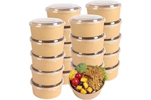 50 Pack Kraft Paper Bowls with Lid | 25 Oz Disposable Soup Salad Serving Bowls to Go Food Container forParty Dessert, Ice Cre