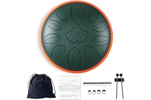 TUOKING Steel Tongue Drum 6 Inch 11 Notes C Key Rain Drum for Adults and Beginners, Handpan Drum Sound Healing Musical Instrument Gift for Meditation, Yoga, Music Lovers(Green)