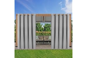 LORDTEX Waterproof Indoor/Outdoor Curtains for Patio - Thermal Insulated, Sun Blocking Blackout Curtains for Bedroom, Porch, Living Room, Pergola, Cabana, 70 x 84 inch, Silver Grey, Set of 2 Panels