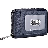 EASTNIGHTS Genuine Leather Credit Card Wallet Accordion Zipper Rfid Credit Card Holder Small Coin Purse with ID Window (dark blue)