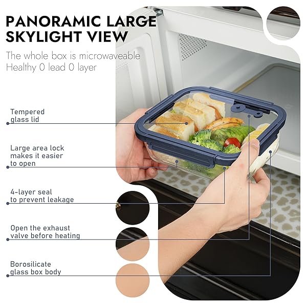 BOROHOUSE 10-PACK GLASS FOOD STORAGE CONTAINERS WITH TEMPERED LIDS – BOROSILICATE, AIRTIGHT, OVEN-SAFE (-4°F~950°F), BPA-FREE, 4.4 & 1.6 CUP, LEAK-PROOF, DISHWASHER SAFE (BLUE)