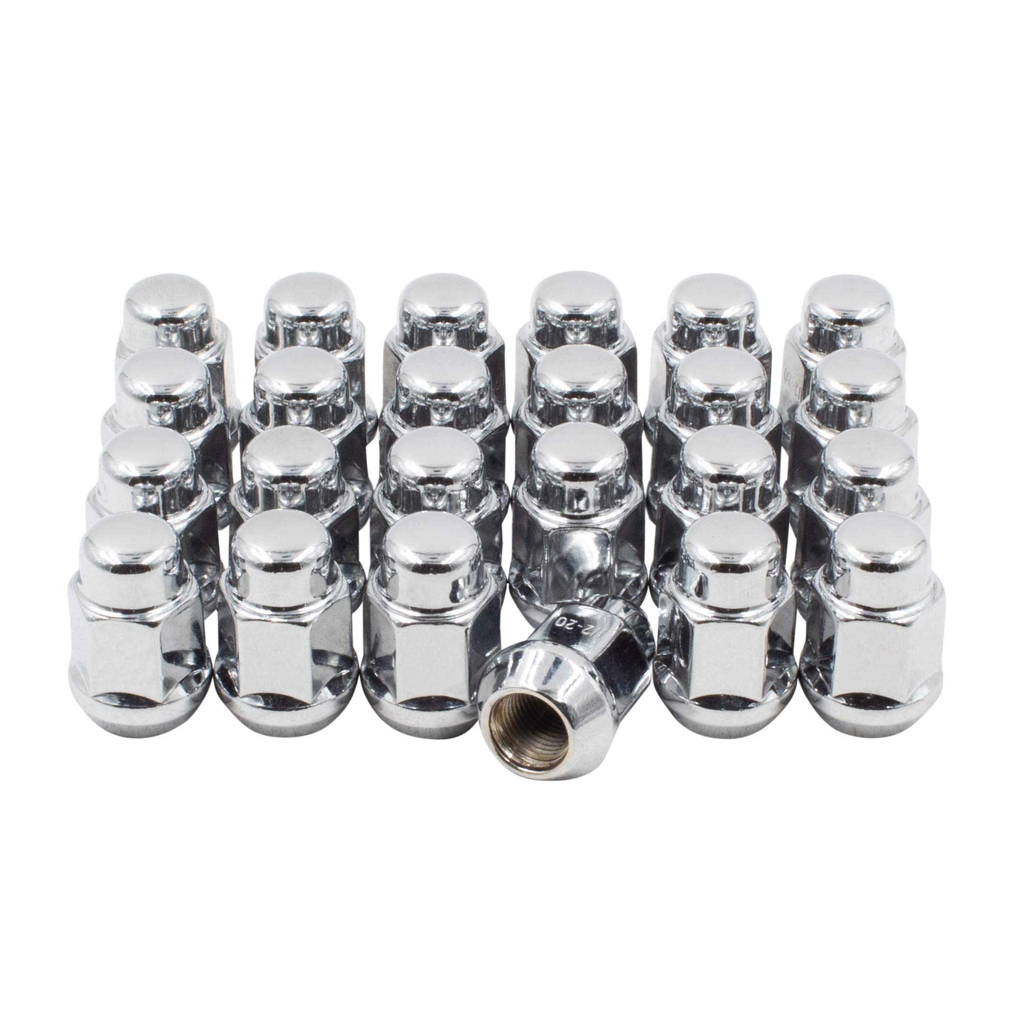 Set of 24 Chrome Lug Nuts Closed End Bulge Acorn Lug Nut Style 1.38" Long Cone Seat 19mm (3/4") Hex Wheel Lug Nut (1/2)