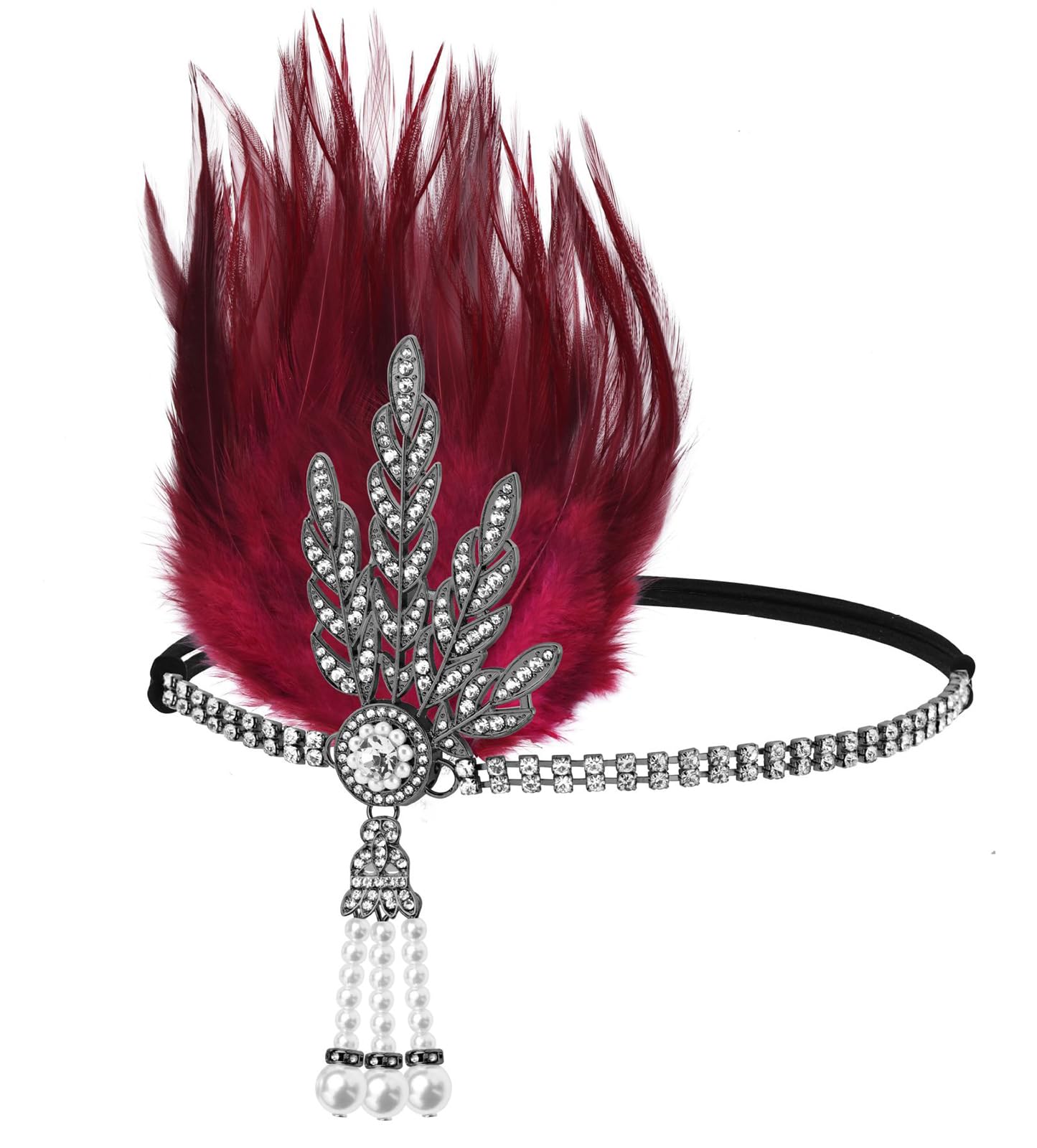 Initlove 1920s Feather Flapper Headband Vintage Gatsby Flapper Headpiece for Costume Prom Wedding Carnival Party Black Red