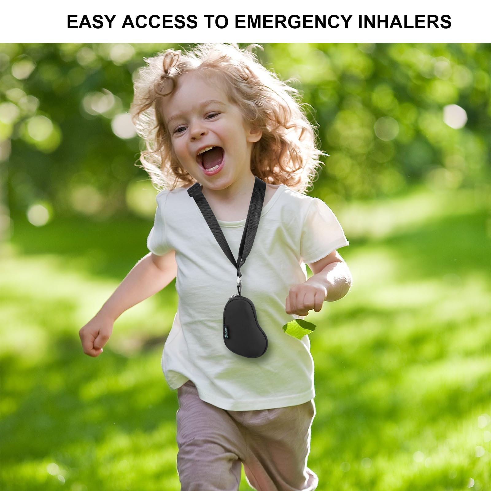 Beautyflier Asthma Inhaler Case Lanyard Holder Keychain Travel Handy Mini Bag for Adults and Kids, Does Not Include Inhaler (Black)