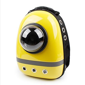 Sri Ventilated Outdoors Space Capsule Plastic Oxford Carriage Backpack For Cat Puppy, Yellow