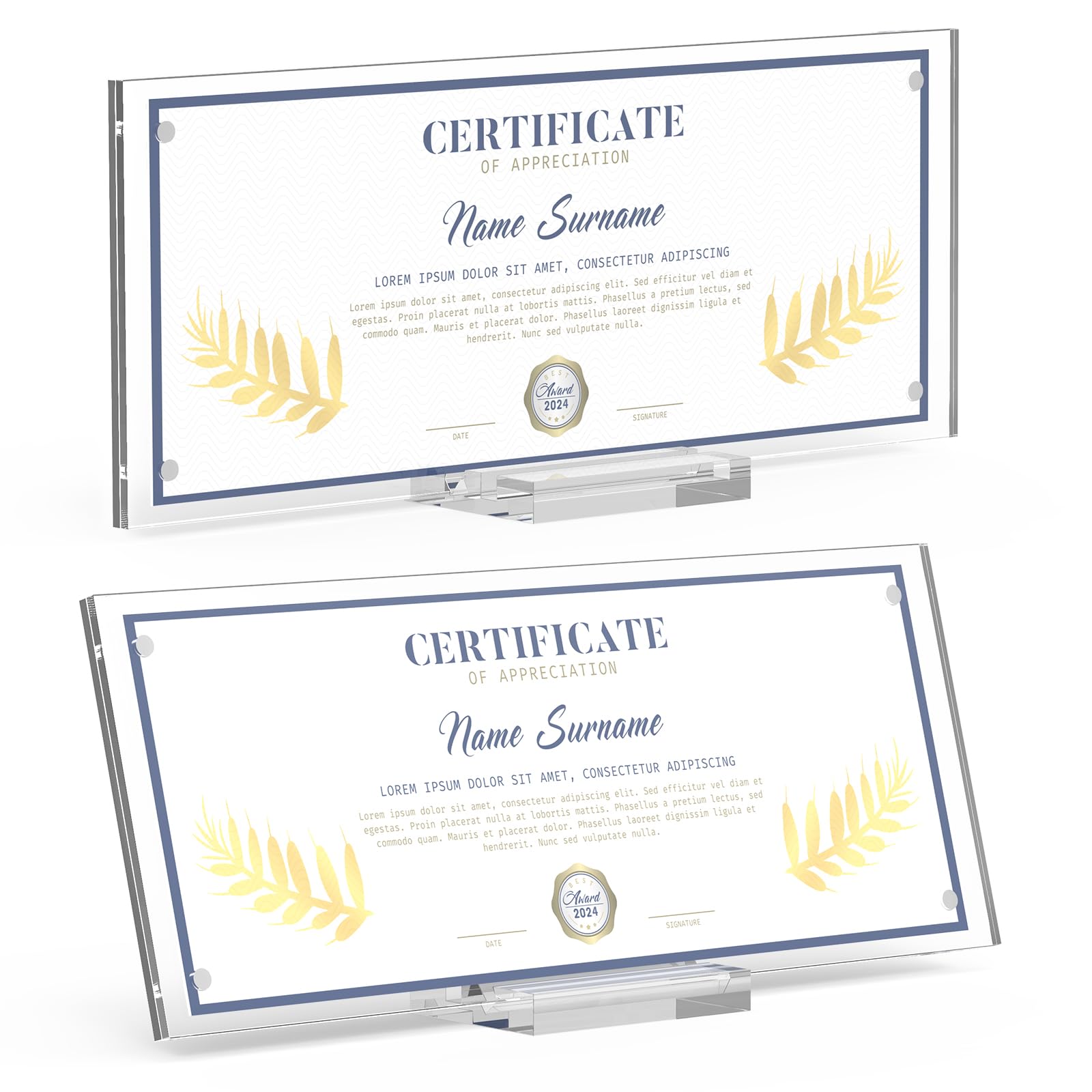 Photo 1 of Business License Frame, 2pcs Acrylic Display Clear Certificate Holder for 4x9 Business License Certificate Desk/Table Top Display, 4x10 Inch