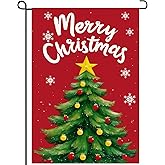 Merry Christmas Garden Flag 12x18inch Christmas Tree Snowflake Vertical Double Sided Winter Yard Lawn Decor Holiday Yard Flag Red Garden Flag Outdoor House Decoration