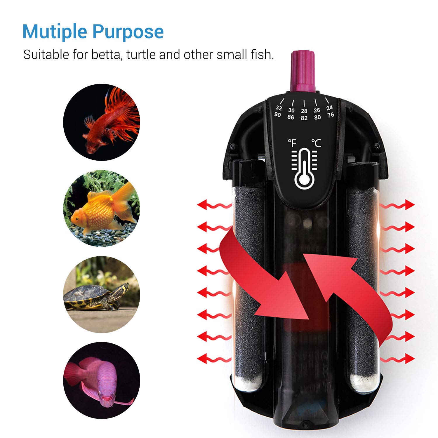 NICREW Submersible Aquarium Heater, Shatterproof Adjustable Betta Fish