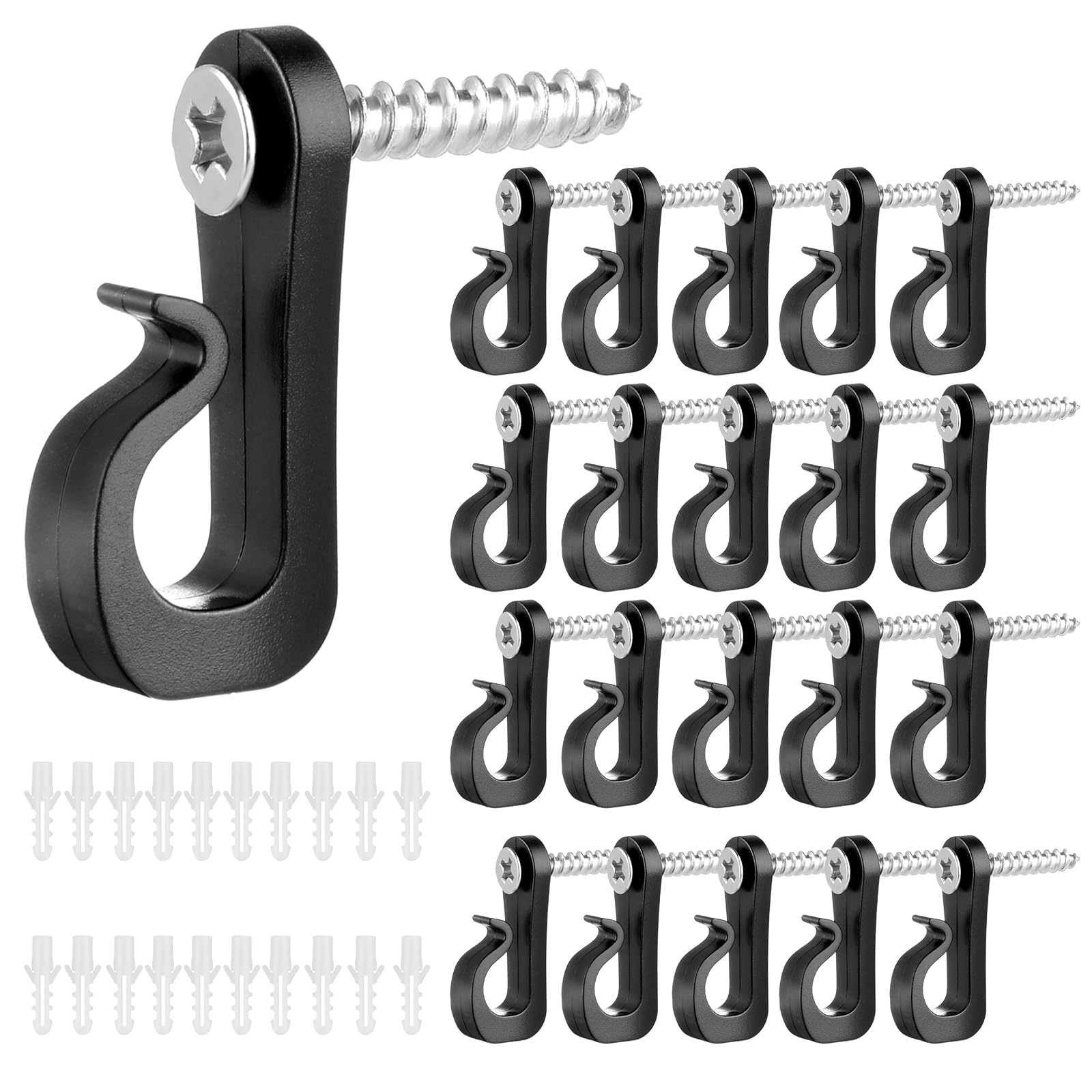 simarro 20 Pcs Screw-in Hooks for Outdoor String Lights Clips, Q-Hanger Hooks Heavy Duty Cable Clip Hooks for Light Wire, Christmas Light Hooks Clips for Hanging Fairy Lights Patio Light