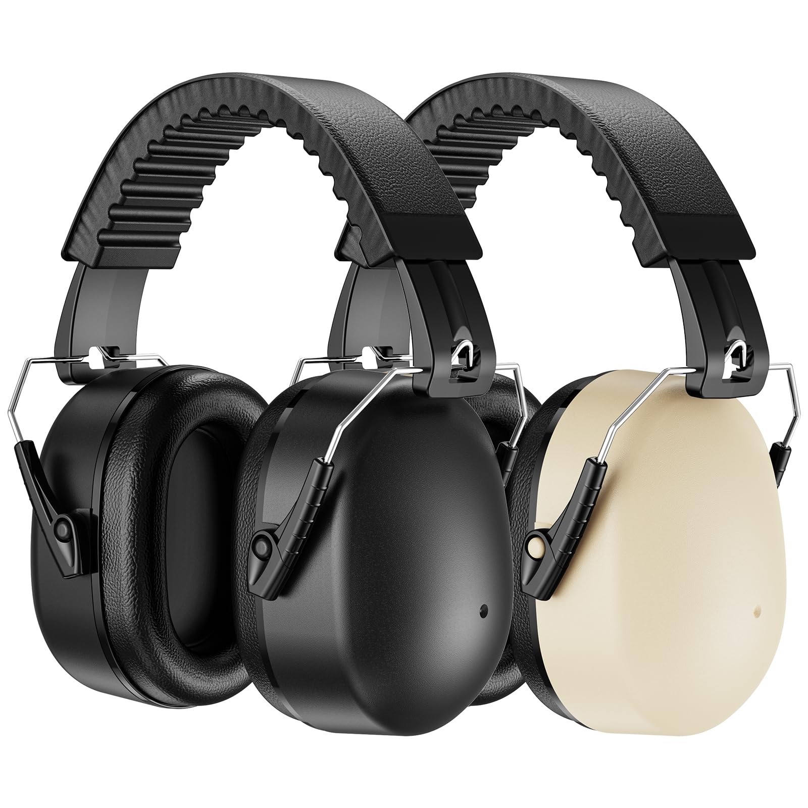 ProCase 2 Packs Ear Defenders Adults, SNR 32dB Noise Cancelling Headphones for Kids Autism, Ear Protectors Sound Proof Hearing Protection for Mowing Shooting Woodwork Construction -Black&Beige