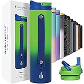 Elemental Iconic Stainless Steel Water Bottle with Straw - 20 oz Leak Proof Triple Wall Insulated Water Bottles for Travel and Sports - Reusable Water Bottle with 2 Straws - Neon Wave