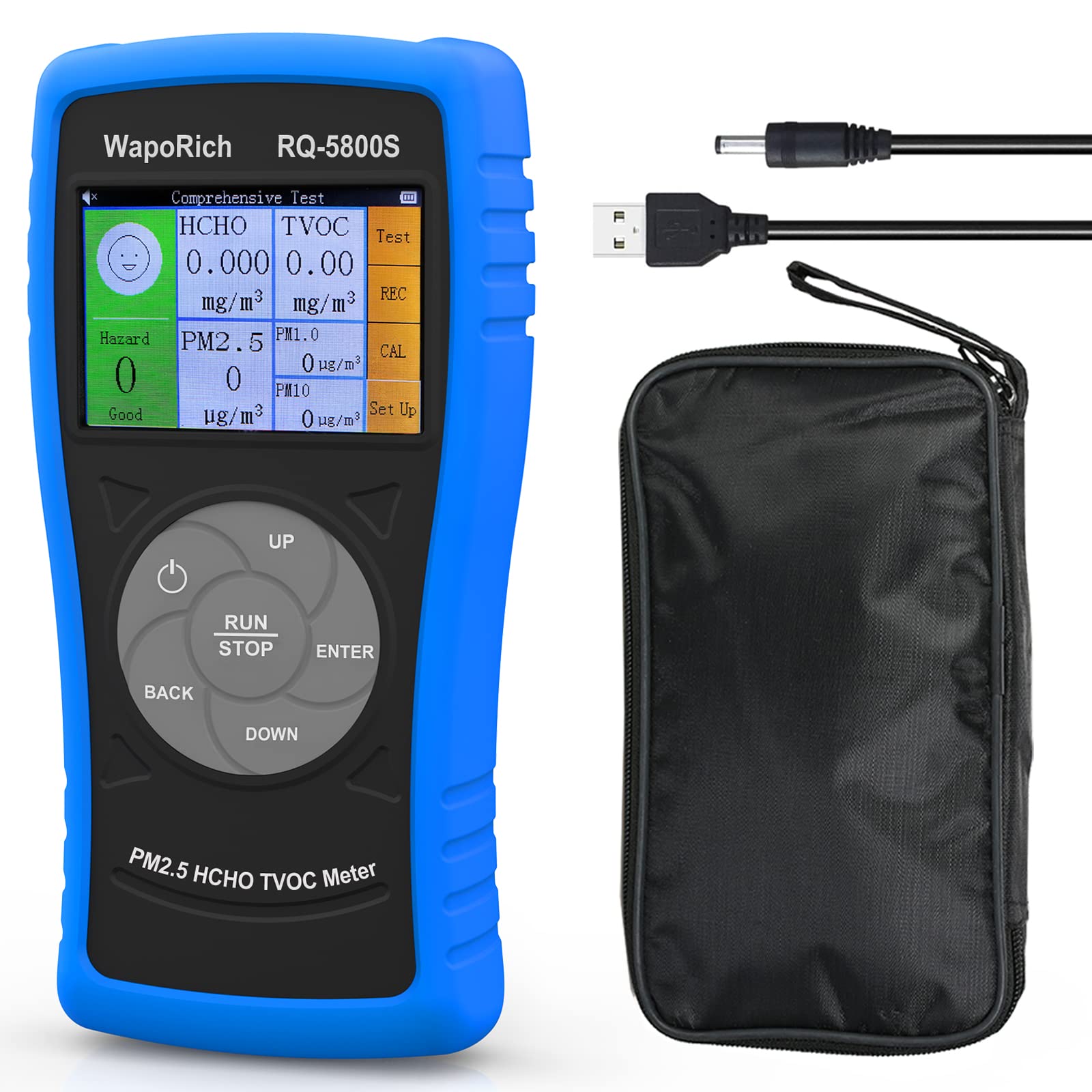 3 in 1 Air Quality Monitor RQ-5800S, Formaldehyde Detector, TVOC, HCHO Monitor to Test PM2.5, PM10, HCHO, TVOC, USB Rechargeable for Indoor, Outdoor, Bedroom — image 1