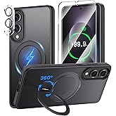 360° Rotatable Stand for Samsung Galaxy S25 Edge Case Magnetic with Screen Protector X1 & Camera Lens Protector*1, Compatible with MagSafe, 16FT Mil-Grade Shockproof for S25 Edge Case 6.2", Black