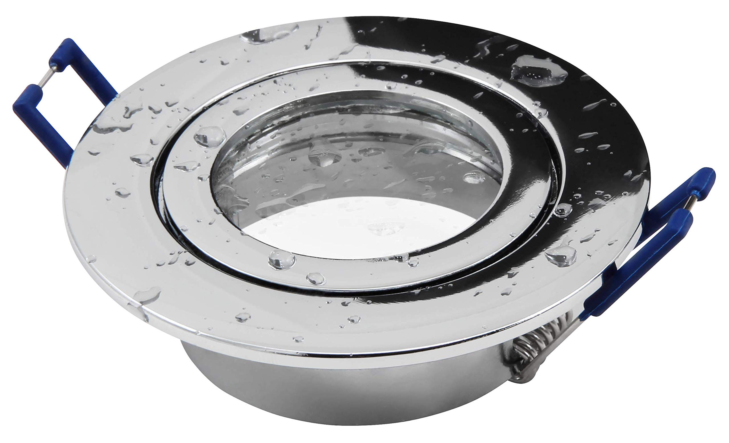 McShine - Mounting Frame for Halogen and LED spotlights, DL-54, Round, Clip Closure, IP44, Chrome with Front Glass Seals