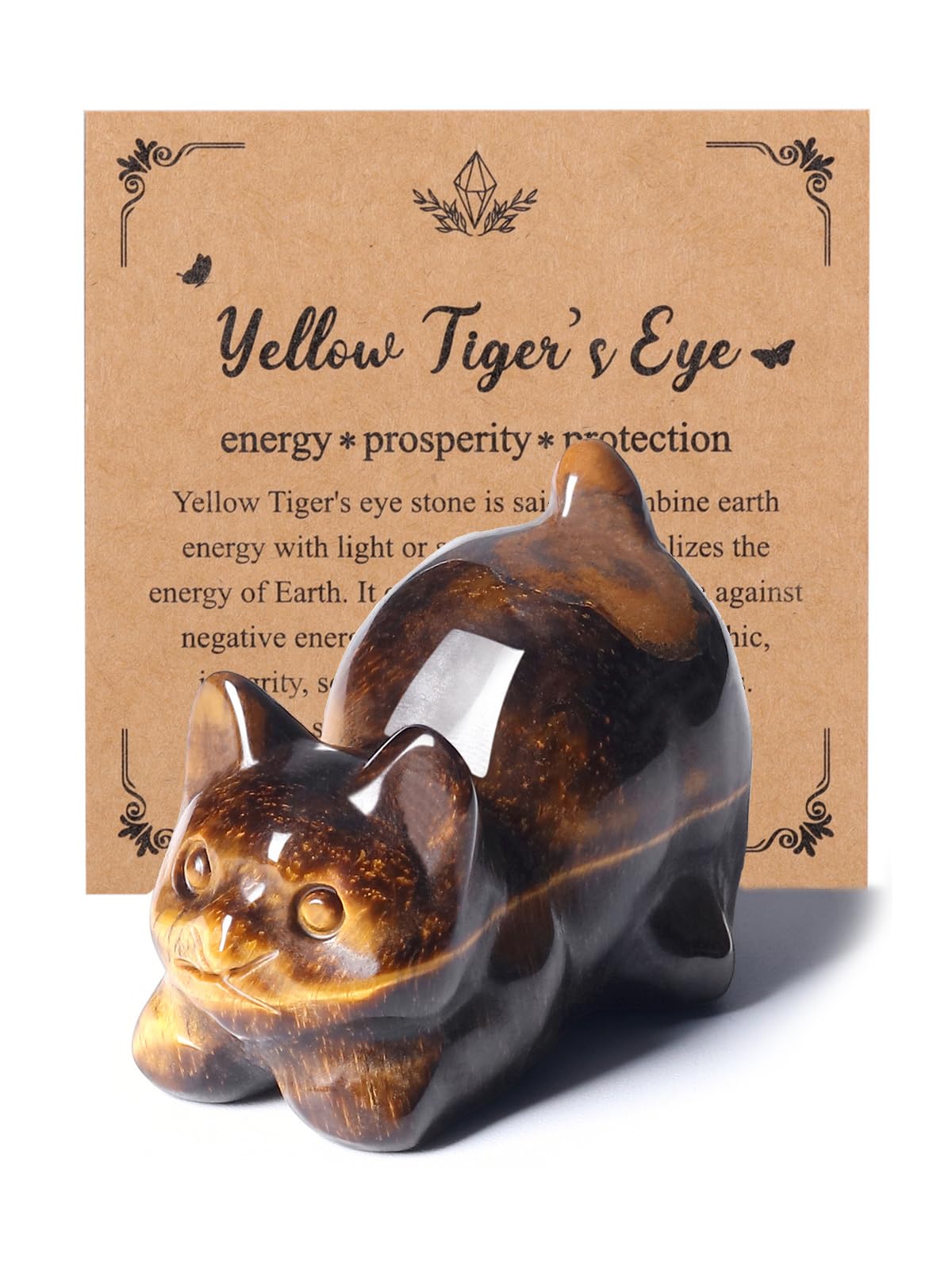 JSDDE Tiger Eye Crystal Cat Figurine for Cats Lovers Cute Gemstone Ornaments for Home Office Cat Statue Gifts