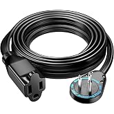 Maximm 10Ft Extension Cord, 14/3 AWG, 360&deg; Rotating Flat Plug, 1-Outlet, UL | HEAVY-DUTY 14 AWG FLAT WIRE: UL Certified with a grounded 3-prong flat plug for discreet routing behind furniture.