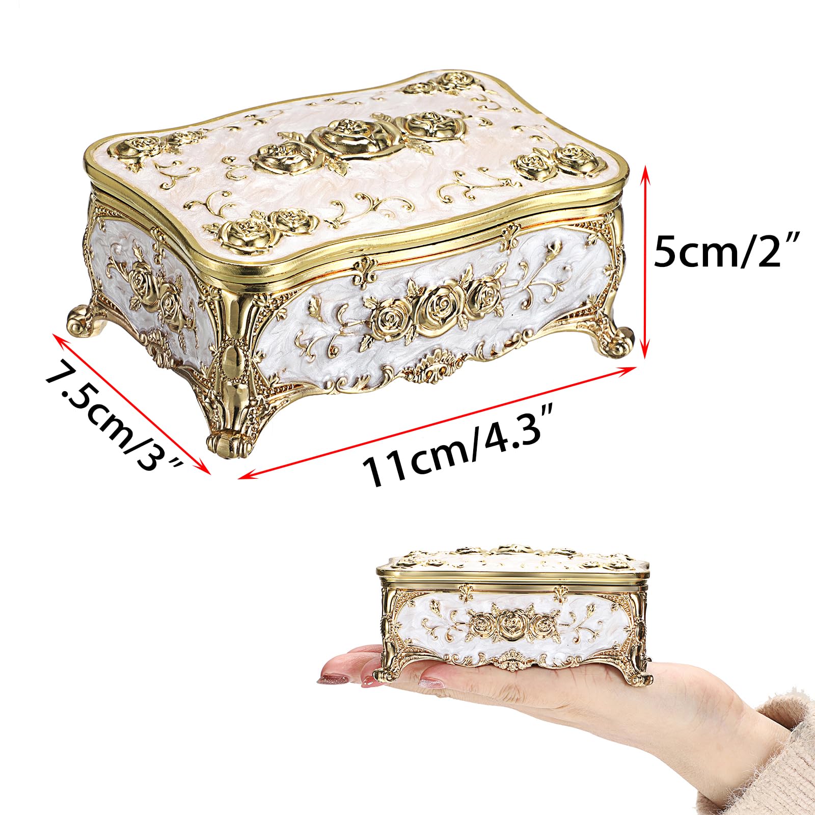 Hipiwe Hipiwe Metal Jewelry Box with Rose Pattern - Vintage Gold Trinket Organizer Box with Magnetic Latching Keepsake Storage Box for Ring Earrings Necklaces, Gift for Women
