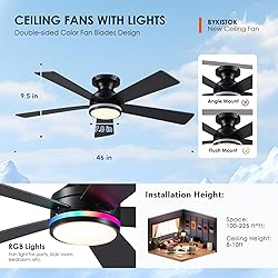 BYKISTOK 46In RGB Ceiling Fans with Lights - Black