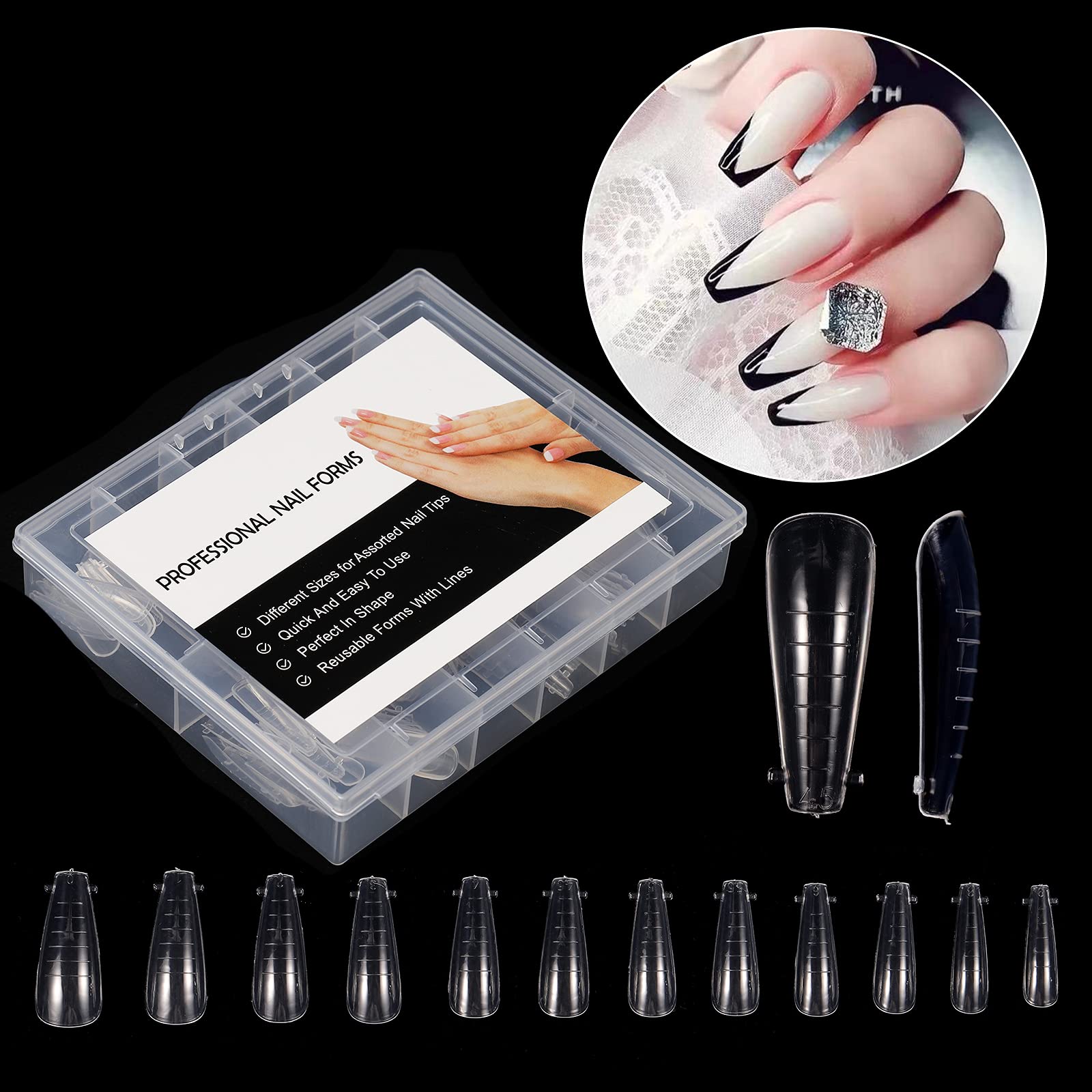 BNG Dual Nail Forms For Gel Builder 120 Pcs Straight Dual Forms, Professional Polymer Gel Nails Extension Mold Flat Square Full Cover Acrylic Nail Molds Quick Building, Mold F