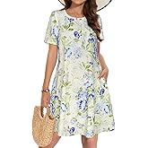 Summer Dresses for Women Casual Tshirt Short Sleeve Floral Sundress Beach Cover Ups with Pockets