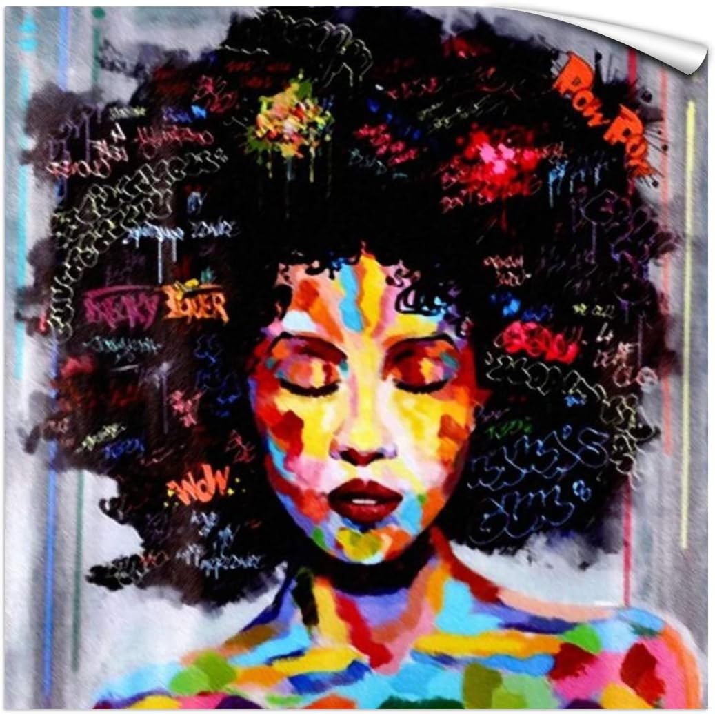 Garth African American Girl Canvas Printing Wall Art Paintings,Black Art Modern Wall Decor,Wall Tapestry for Bedroom(24 X 24 inch,Unframed)