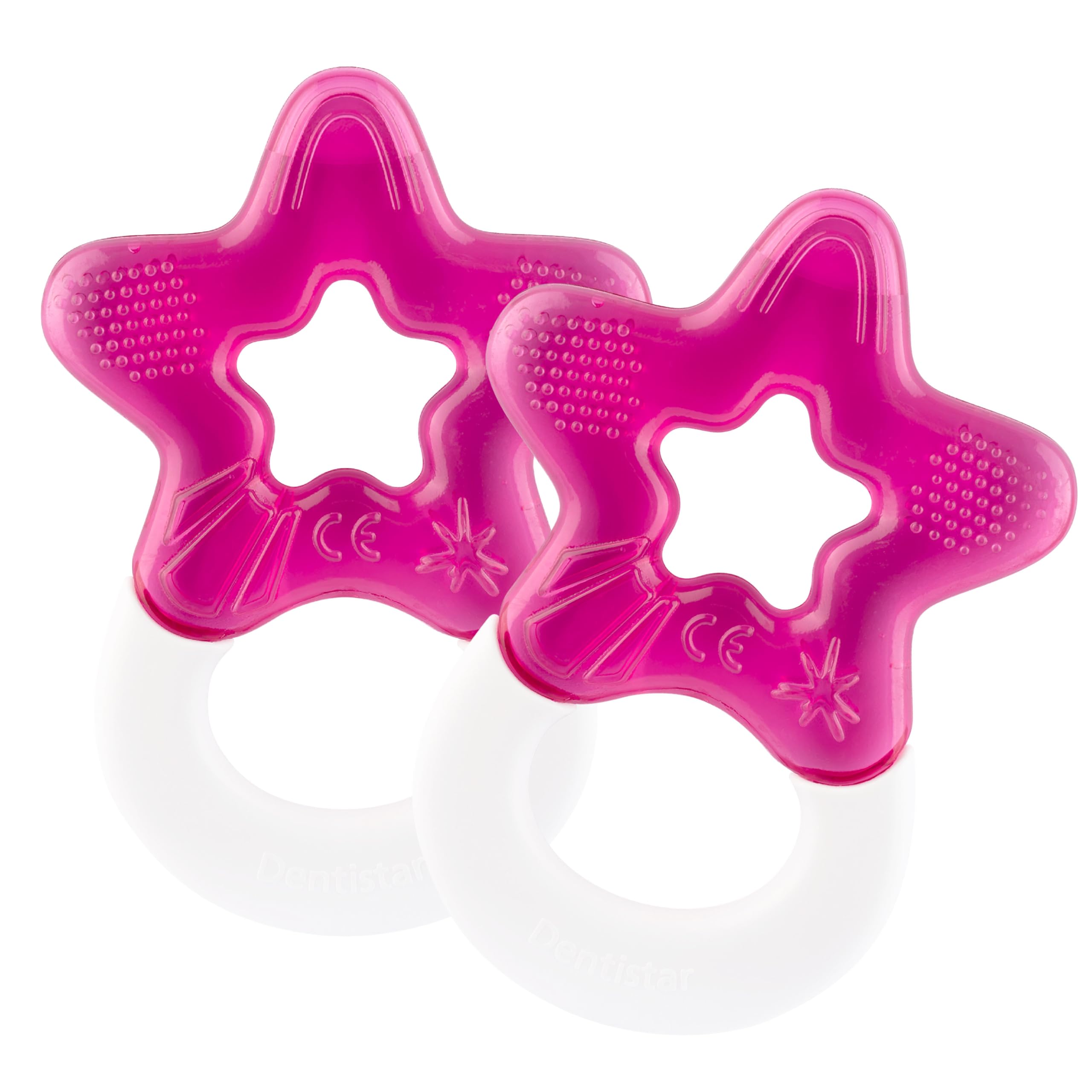 dentistar Cool Teething Star Pack of 2, Teething Baby Toy for Infants Aged 3+ Months, Soft Silicone Baby Teething Ring for Tooth and Gum Pain Relief – Pink