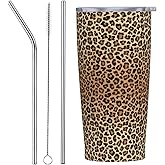Qwalnely Cheetah Tumbler 20 OZ with Lid and Straw, Insulated Tumbler Mug Cup, Leopard Print Gifts for Men Women