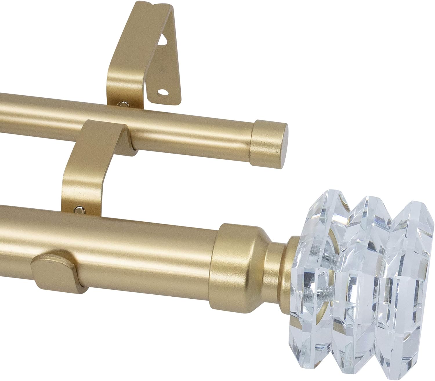 MERIVILLE 1-Inch Diameter Lione Telescoping Double Window Treatment Curtain Rod, Crystal Finial (28"-48", Royal Gold): Home & Kitchen