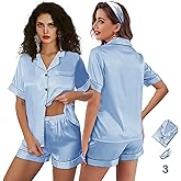 WJing Yi Jia 3Pcs Silk Pajamas XS-4XL Womens Satin Pajama Short Floral Sleepwear Bride Soft Pj Lounge Sets Pjs Shorts Set