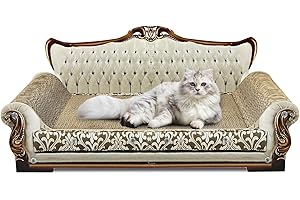 INRLKIT Luxury Cardboard Cat Scratcher Sofa Bed, Couch Shaped Scratching Board, Scratch Lounge with Catnip, Scratcher for Indoor Cats Large Grey