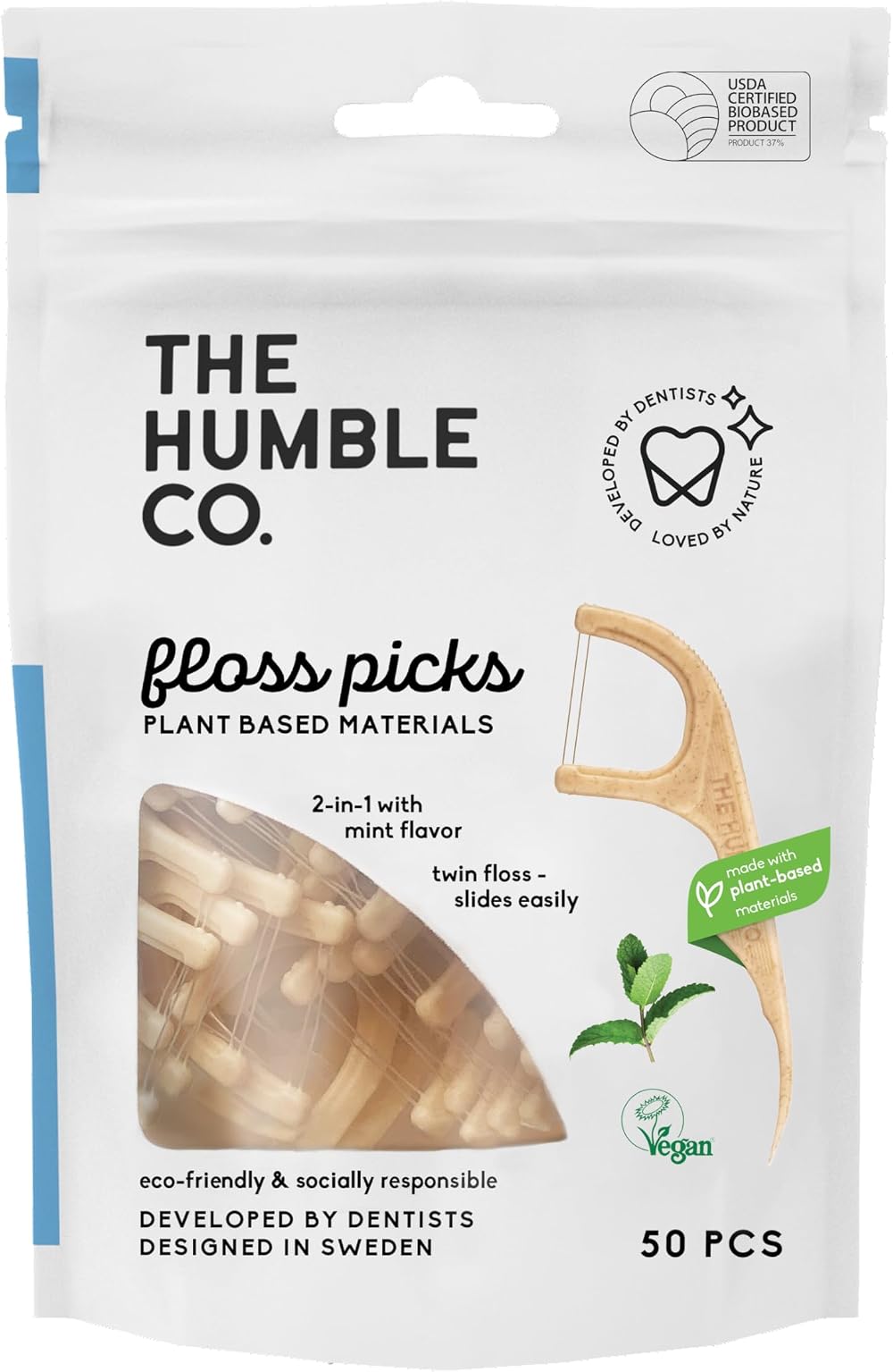 The Humble Co. Dental Floss Picks Mint - Plastic Free Packaging 50p