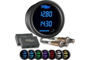 GlowShift Black 7 Color Dual Digital Wideband Air/Fuel Ratio AFR Gauge Kit - Includes Oxygen Sensors, Data Logging Output, We