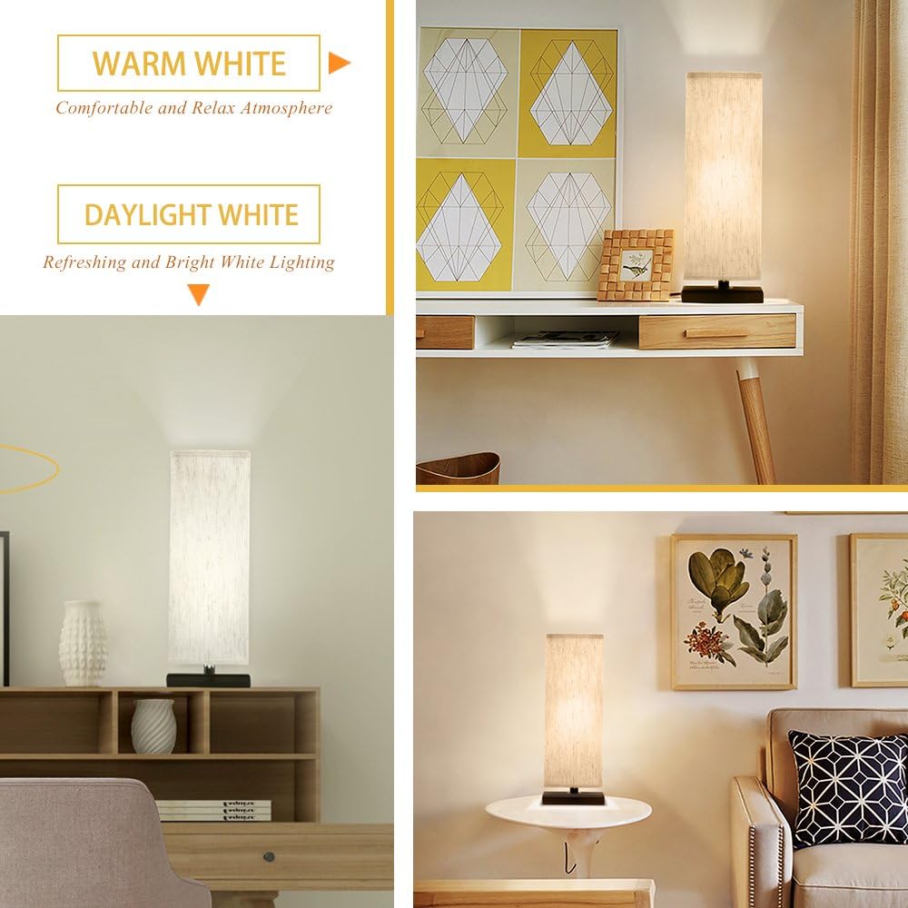 Bedside Table Lamp, Aooshine Minimalist Solid Wood Table Lamp Bedside Desk Lamp with Square Flaxen Fabric Shade for Bedroom, Dresser, Living Room, Kids Room, College Dorm, Coffee Table, Bookcase - - 