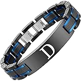 Zillaly Men's initials bracelet - blue and black double spelling, men's bracelet stainless steel. Elegant and durable with gift box