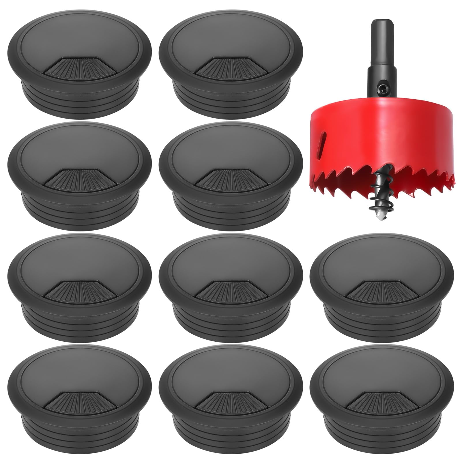 Hejo 10PCS Desk Grommet, Table Cable Grommet 80mm with Hole Saw, Round Cord Cable Hole Cover Wire Organizer for Home and Office Table (Black)