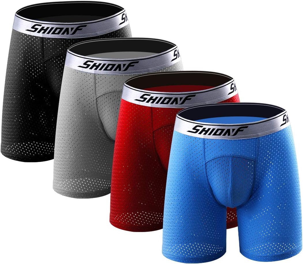 Jyoisa Men's Sport Underwear 4 Pack Boxer Briefs Hollow Mesh Ice Cool Silky Fiber Underwear Pants Regular Long Leg S M L XL XXL