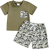 PUHHAPIEY Toddler Baby Boy Summer Clothes Retro Camo Hunting Shirts T-Shirt + Camouflage Shorts Set 6 12 18 24 Months 2T 3T