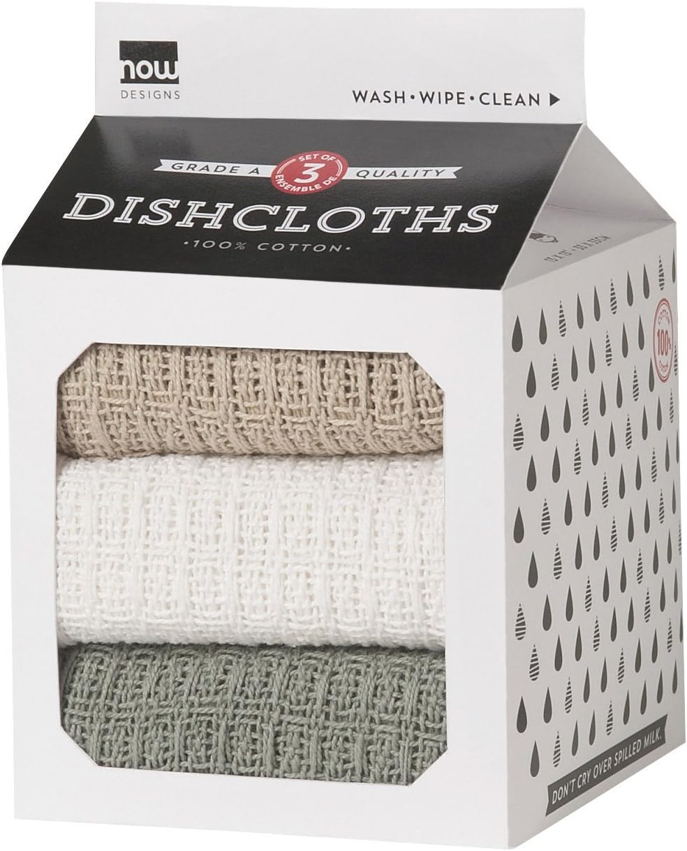 Now Designs Milk Carton Dishcloth, London/White/Grey, Set of 3