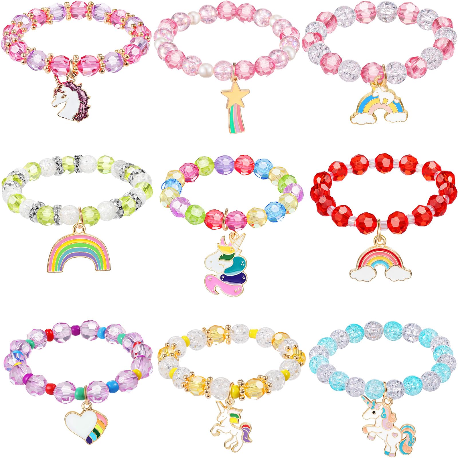 Photo 1 of Hicarer 9 Pcs Unicorn Girls Bracelets for Girls Rainbow Bracelets Princess Colorful Cute Beaded Jewelry for Friendship Gift Goodie Bag Stuffers Fillers Birthday Party Favors(Classic Style)