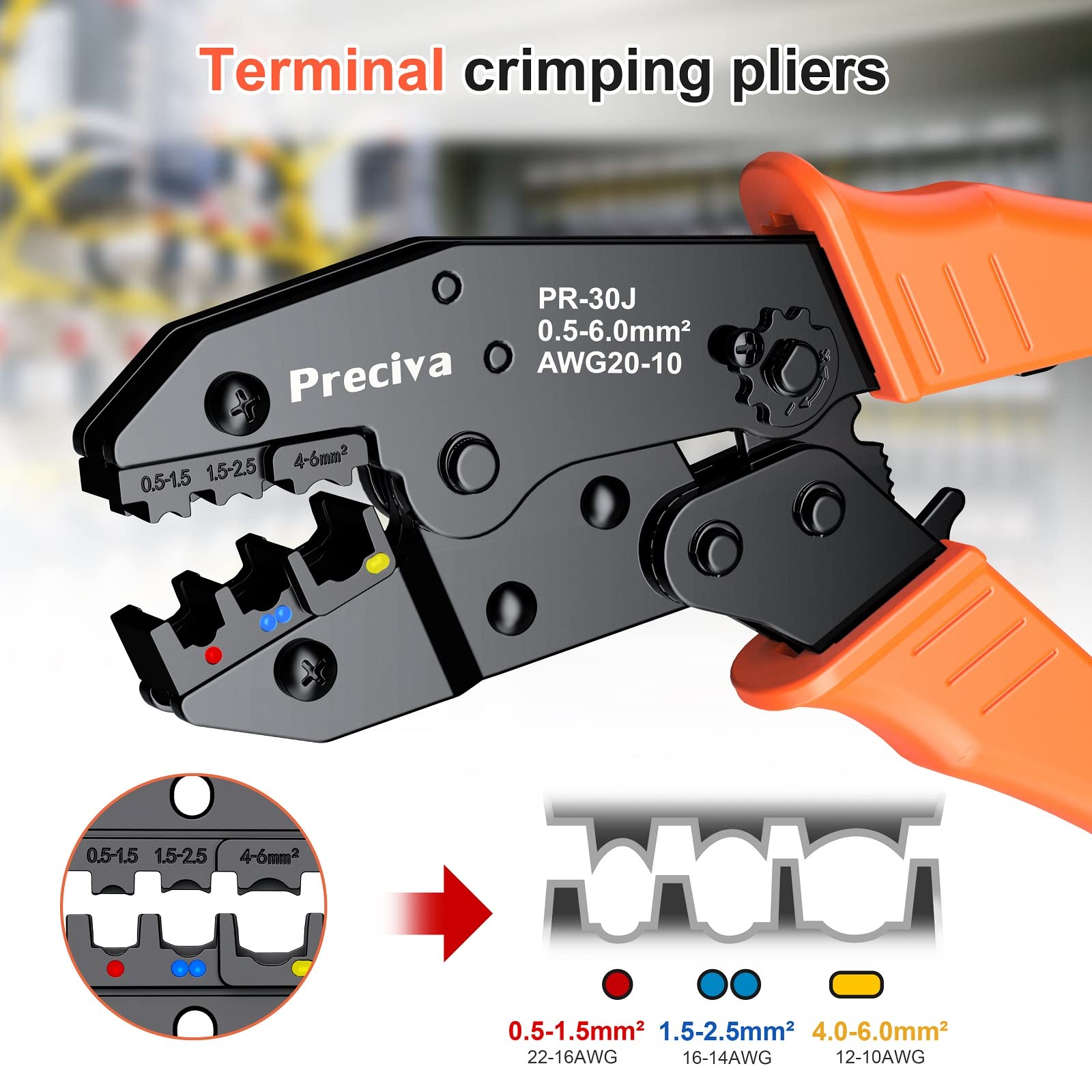 Krimptang Zeshoekig Preciva Krimptang - 0,08-16 Mm², Zeshoekig Krimpgereedschap Met Ratel, Voor Geïsoleerde & Niet-Geïsoleerde Connectoren Krimptang Utp