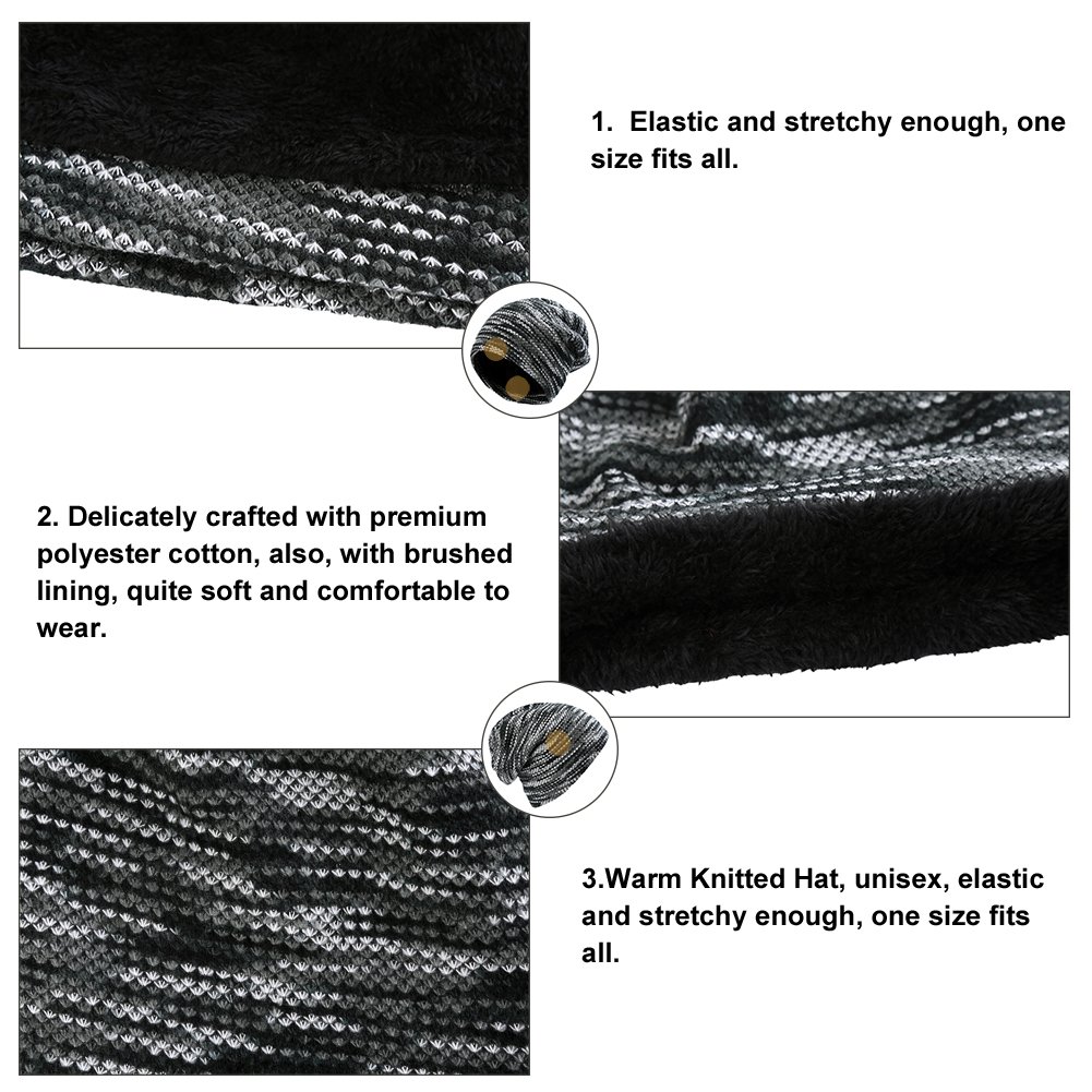 Vbiger Unisex Baggy Beanie Warm Lined Winter Hat Slouchy Knit Skull Cap (Grey)