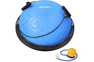 ATIVAFIT Balance Ball Half Exercise Ball Balance Trainer Inflatable Yoga Ball for Home Gym Workouts Core Strength Fitness Half Ball with Resistance Bands, Pump, Support to 660 lbs