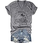 Women Summer Beach Tops Trees Print V Neck Short Sleeve Coconut Tree T Shirt Funny Graphic Tees