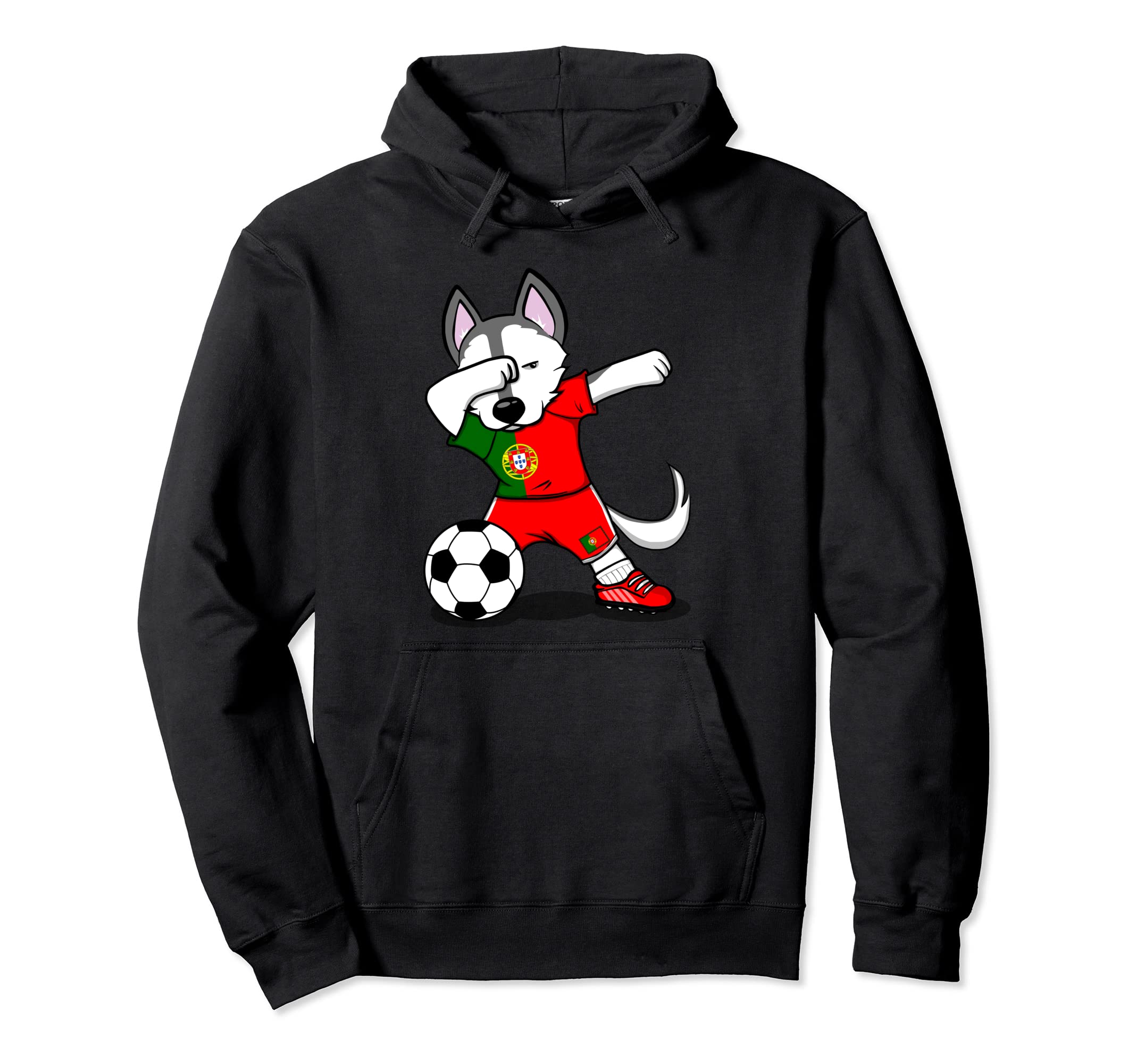 Dabbing Husky Dog Portugal Football Portuguese Flag Soccer Pullover Hoodie