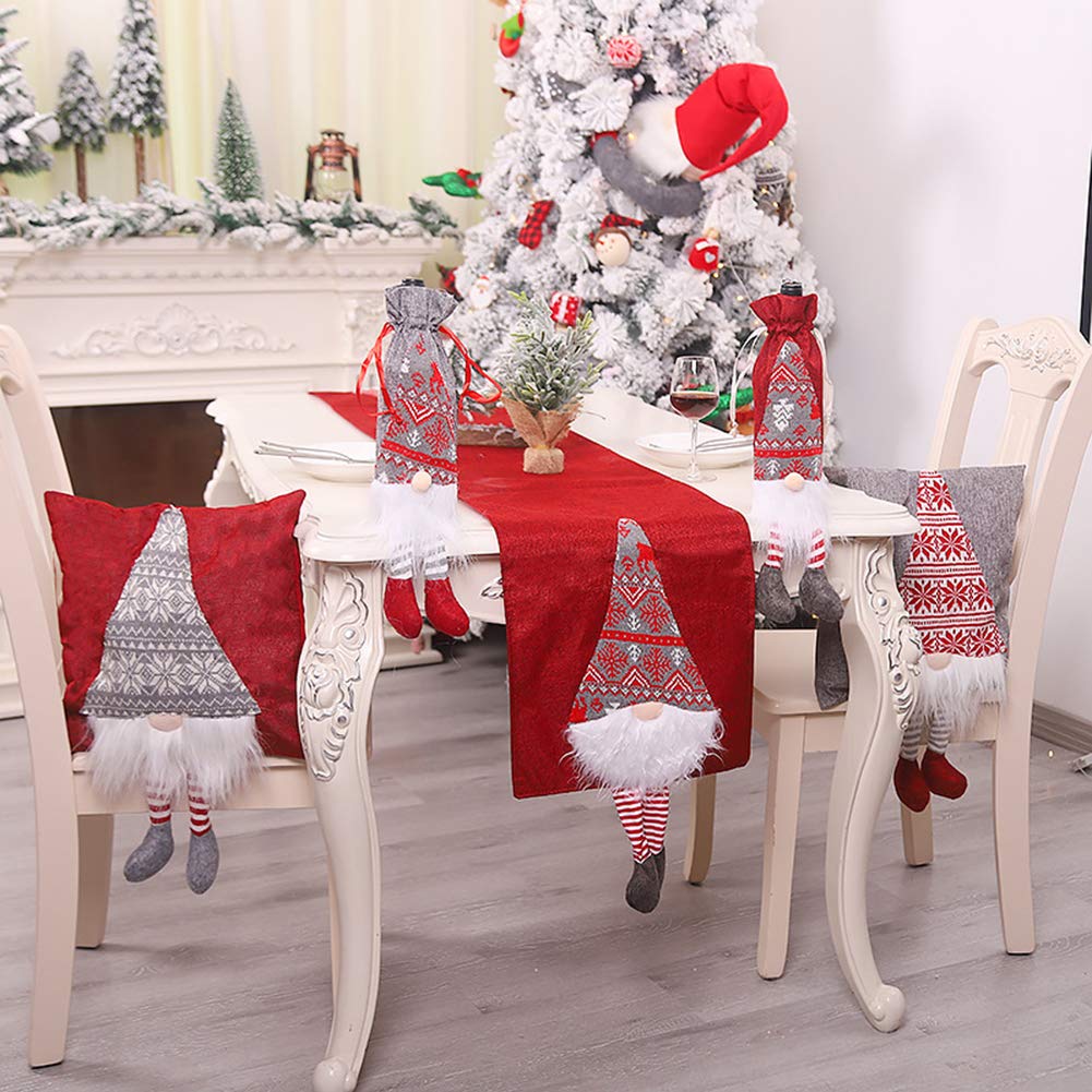SH Christmas Table Runner, Santa Gnome Tablecloth Dinner Table Flag Cover Decorative Table Linens for Xmas Party Home Decoration 215 x 33.5 cm/84.6 x 13 Inch